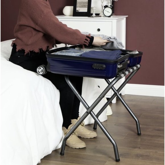 SONGMICS 2PK Suitcase Luggage Rack Steel Frame For - Motel/Hotel/Home - Gray - Picture 2 of 6